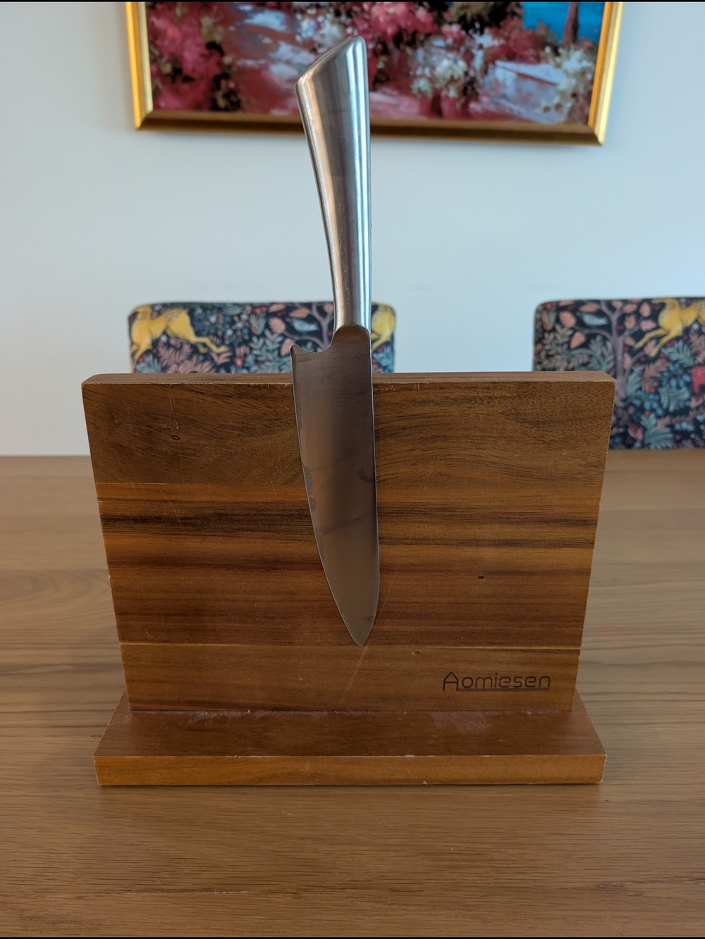 Magnetic Knife Block with Stainless Steel Chef Knife - Wood Tone